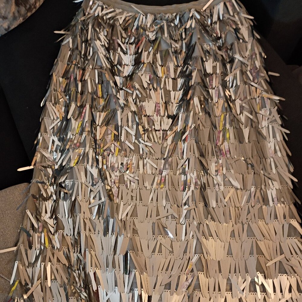ENDLESS ROSE SILVER METALLIC FRINGE MIDI SKIRT NWT SZ Medium - Picture 7 of 10